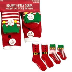 Holiday Family Socks 4 Pack Matching Christmas Set Santa Mrs Clause and 2 Elves